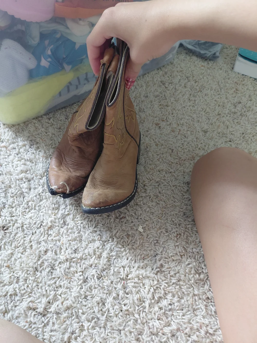 Old West Tan Leather Cowboy Boots with Brown Upper